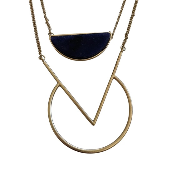 Ali Khan Chic Gold and Navy Geometric Necklace - Picture 2 of 7